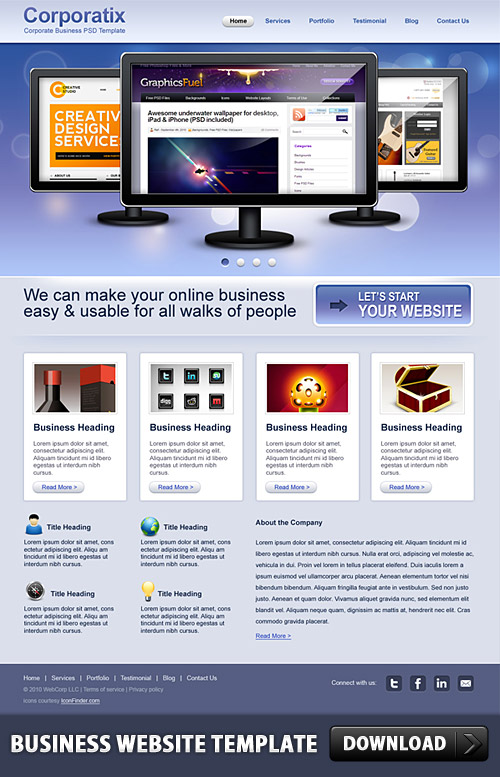 ビジネスのウェブサイト無料の PSD テンプレート