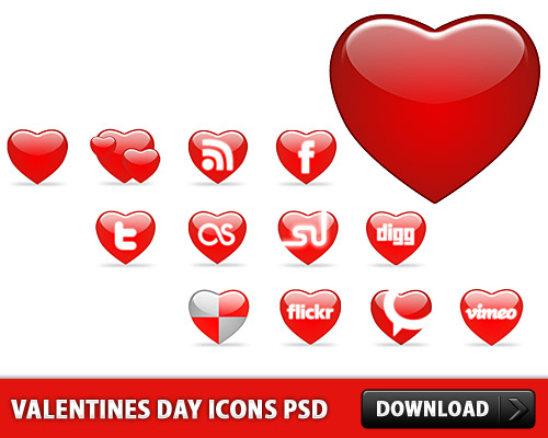 バレンタインの日のアイコン無料の PSD ファイル