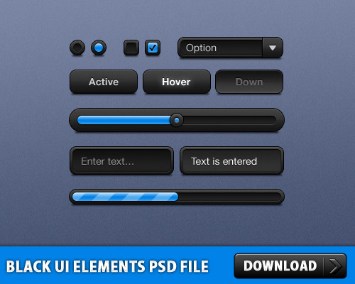 黒の UI 要素の無料の PSD ファイル