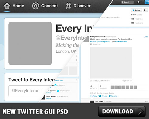 新しい twitter の GUI 無料 PSD ファイル