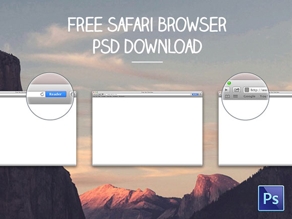 無料 PSD の Safari ブラウザーのモックアップ