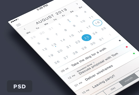 iOS7 カレンダー PSD